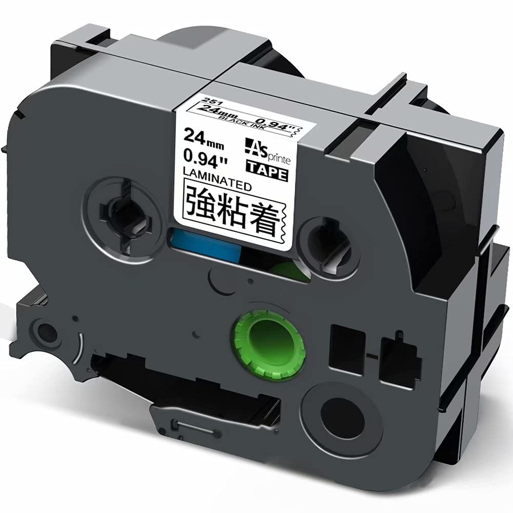 ASprinte 1個 24mm 強粘着 白地黒文字 ラミネートテープ ブラザーBrotherと互換性のある ピータッチP-Touch用 TZeテープ TZe-S251 (TZeS251) 8M