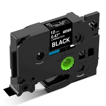 ASprinte 1個 12mm 黒地白文字 TZeテープ ラミネートテープ TZe-335 (TZe335) 8mの長さ,ブラザーBrotherと互換性のある ピータッチP-Touch用