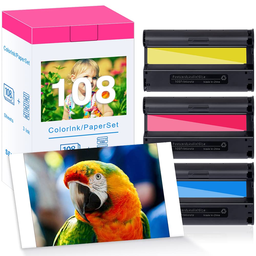 108枚 100x148mm カラーインクカ/ペーパーカセット KP-108IN 光沢紙 と互換性のある キャノン canon SELPHY CP1500 CP1300 CP1200 インク 写真用紙