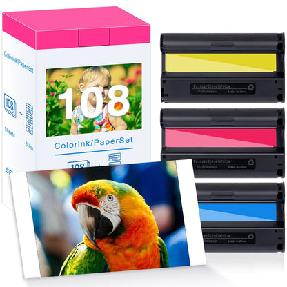 108枚 100x148mm カラーインクカ/ペーパーカセット KP-108IN 光沢紙 と互換性のある キャノン canon SELPHY CP1500 CP1300 CP1200 インク 写真用紙