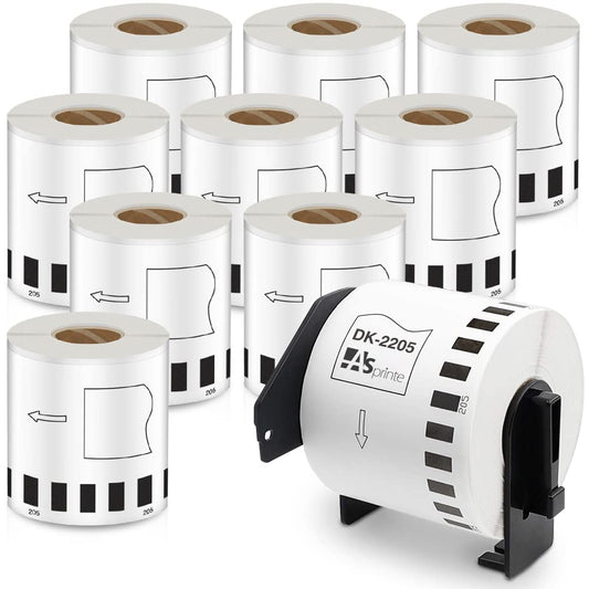 長尺紙テープ(大) 62mmx30.48m DK-2205 DK 2205 感熱ステッカー紙 プレカットなし ラベルプリンター QL-800 QL-820NWB QL-700 QL-550 QL-720NW QL-650TD 10ロールセット,ブラザーBrotherと互換性のある DKラベル 合計304.8メートル
