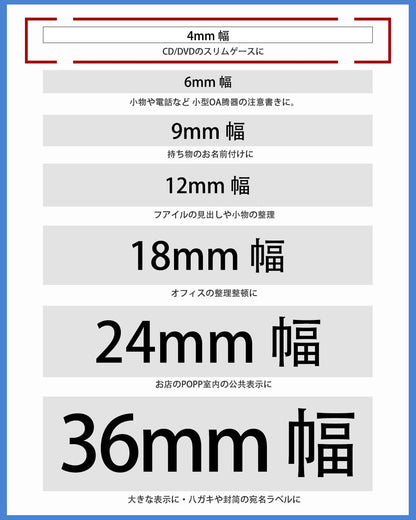 5個 互換 テプラ テープ 4mm 白地黒文字 ES4K と互換性のある キングジム テプラ テープ カートリッジ テプラPRO Kingjim tepra用 (SS4K) 8M ASprinte