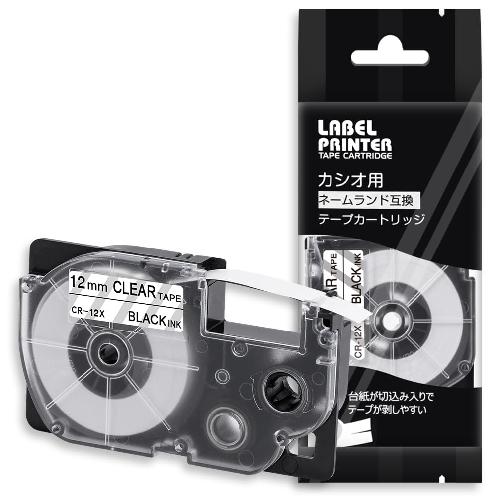 1個 12mm 透明地黒文字 CR-12X と互換性のある カシオ ラベルライター ネームランド テープ (XR-12X) CASIO NAME LAND テープカートリッジ ASprinte