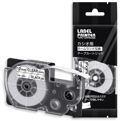 1個 12mm 透明地黒文字 CR-12X と互換性のある カシオ ラベルライター ネームランド テープ (XR-12X) CASIO NAME LAND テープカートリッジ ASprinte