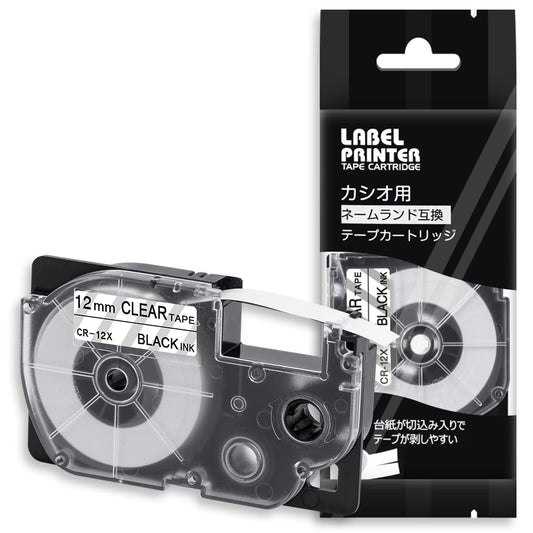 1個 12mm 透明地黒文字 CR-12X と互換性のある カシオ ラベルライター ネームランド テープ (XR-12X) CASIO NAME LAND テープカートリッジ ASprinte