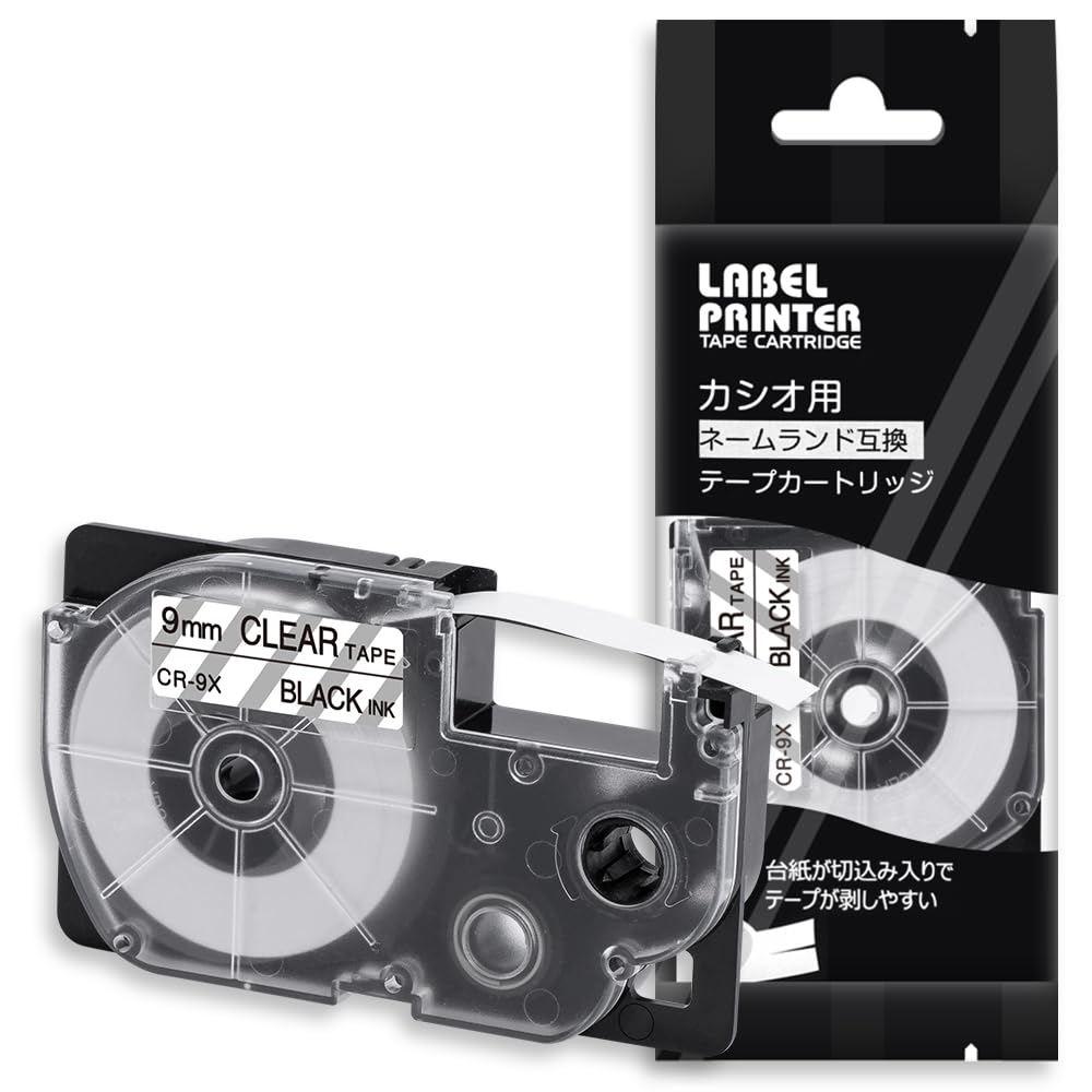 1個 9mm 透明地黒文字 CR-9X テープカートリッジ と互換性のある カシオ CASIO ネームランド NAME LAND テープ (XR-9X) ラベルライター用 ASprinte
