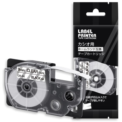 1個 9mm 透明地黒文字 CR-9X テープカートリッジ と互換性のある カシオ CASIO ネームランド NAME LAND テープ (XR-9X) ラベルライター用 ASprinte