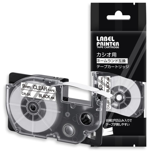 1個 9mm 透明地黒文字 CR-9X テープカートリッジ と互換性のある カシオ CASIO ネームランド NAME LAND テープ (XR-9X) ラベルライター用 ASprinte