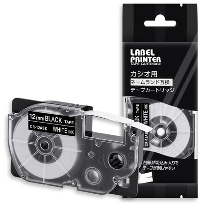 1個 12mm 黒地白文字 CR-12ABK と互換性のある カシオ ラベルライター ネームランド テープ (XR-12ABK) CASIO テープカートリッジ ASprinte