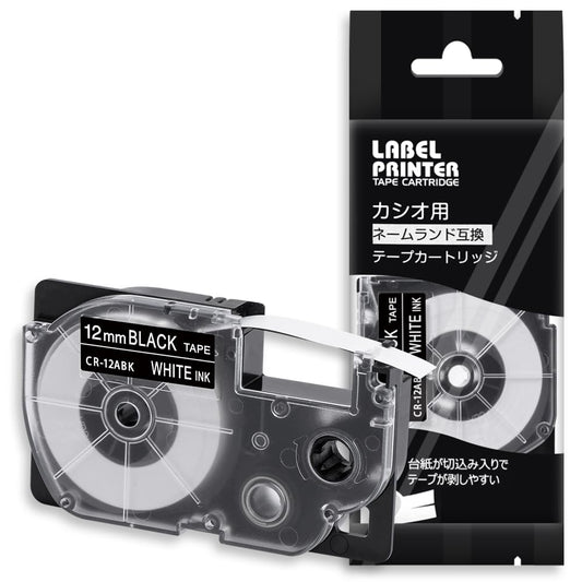 1個 12mm 黒地白文字 CR-12ABK と互換性のある カシオ ラベルライター ネームランド テープ (XR-12ABK) CASIO テープカートリッジ ASprinte