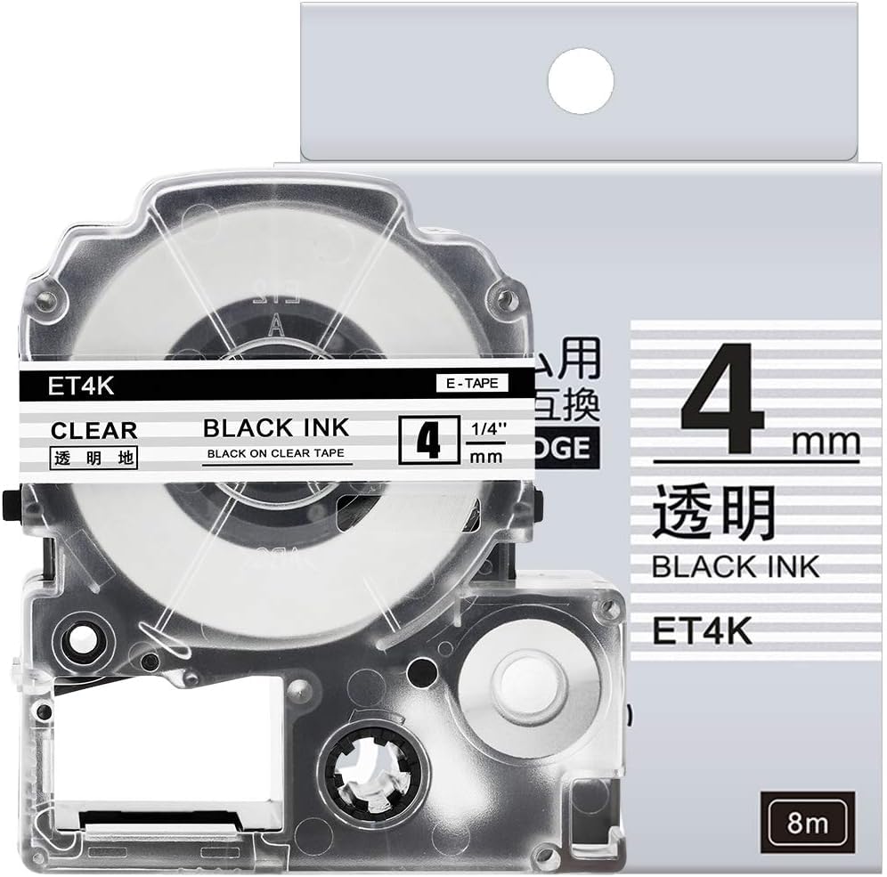 1個 4mm ET4K 透明地黒文字 と互換性のある キングジム テプラ テープカートリッジ テプラPRO Kingjim tepra用 (ST4K) 8M ASprinte