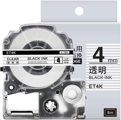 1個 4mm ET4K 透明地黒文字 と互換性のある キングジム テプラ テープカートリッジ テプラPRO Kingjim tepra用 (ST4K) 8M ASprinte