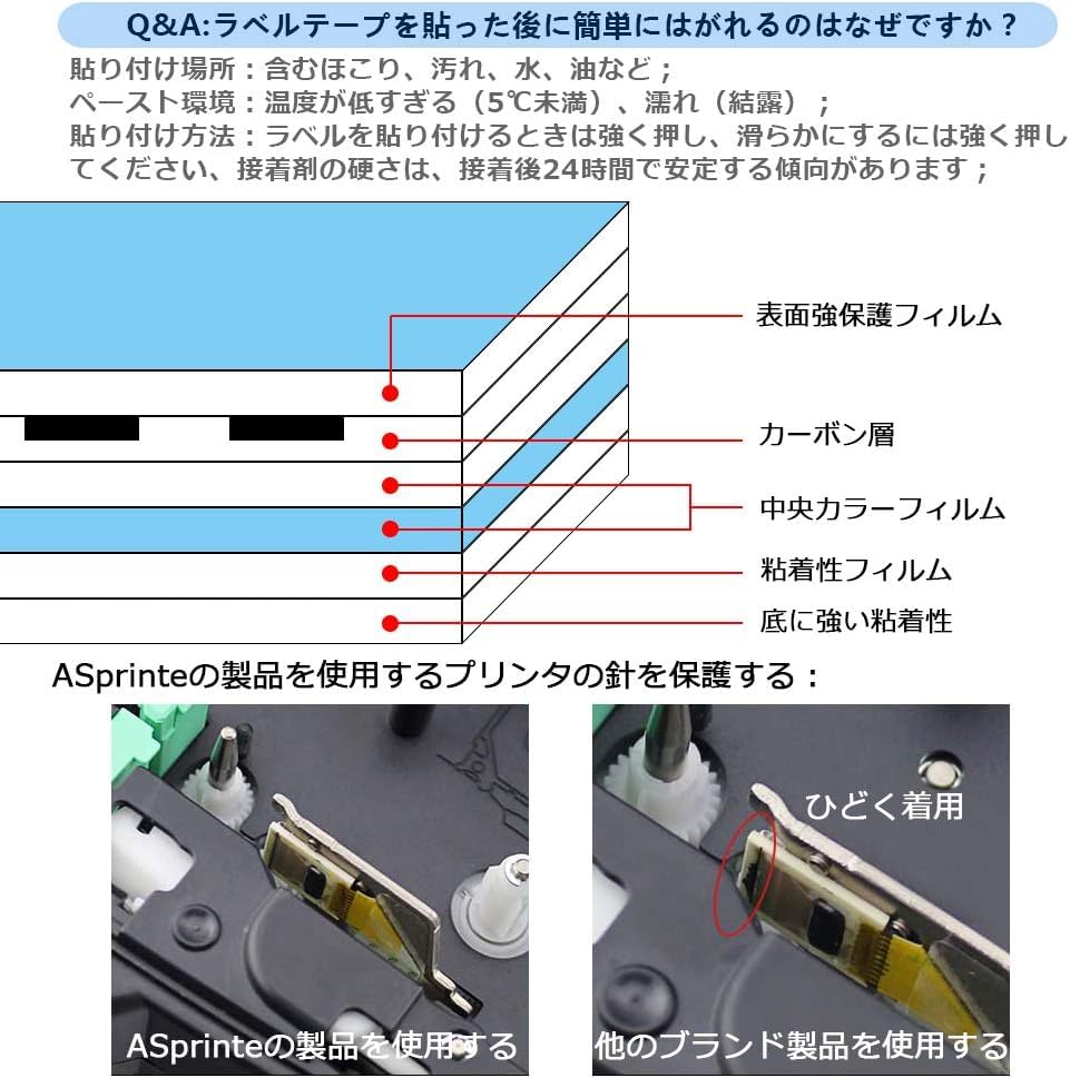 12mm 白地黒文字 ラミネート テープカートリッジ ブラザーBrotherと互換性のある ピータッチP-Touch用 TZeテープ Pタッチ TZe-231 TZe231 ラミネート 8M 3個セット白地 ASprinte