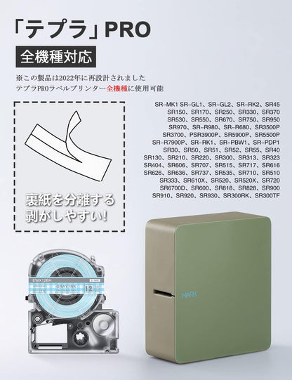 12mm ガーリー テプラ テープ グレー文字 と互換性のある キングジム Kingjim Tepra(SWM12PH SWM12GH SWX12BH)水玉ピンク チェック青 水玉緑 テープカートリッジ SR-GL1 SR-GL2 3個セット