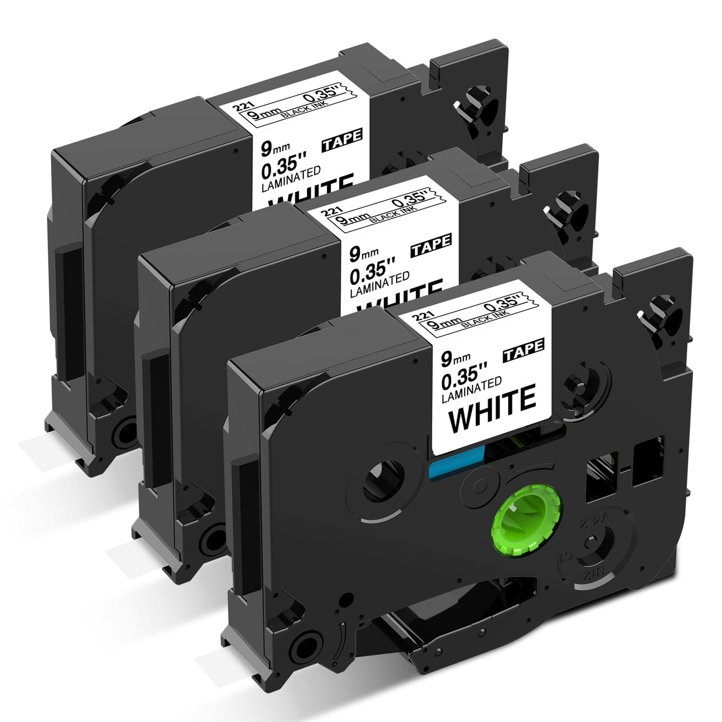 9mm 白地黒文字 Pタッチ テープカートリッジ ラミネート TZe-221 TZe221 PTラベルプリンター用 tzeテープ 8M ASprinte 3個セット,ブラザーBrotherと互換性のある ピータッチP-Touch用