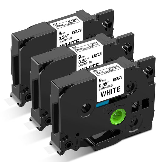 9mm 白地黒文字 Pタッチ テープカートリッジ ラミネート TZe-221 TZe221 PTラベルプリンター用 tzeテープ 8M ASprinte 3個セット,ブラザーBrotherと互換性のある ピータッチP-Touch用