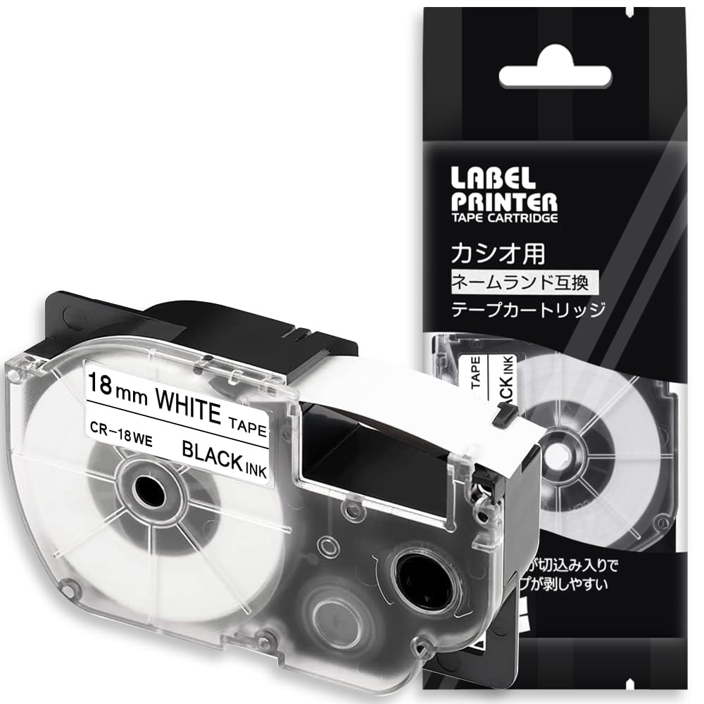 1個 18mm 白地黒文字 CR-18WE テープカートリッジ と互換性のある カシオ CASIO ネームランド ラベルライター テープ (XR-18WE) ASprinte