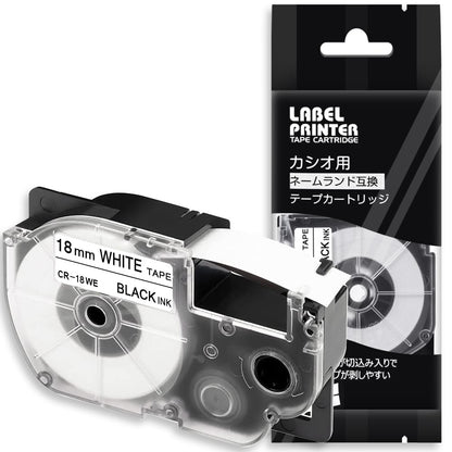 1個 18mm 白地黒文字 CR-18WE テープカートリッジ と互換性のある カシオ CASIO ネームランド ラベルライター テープ (XR-18WE) ASprinte