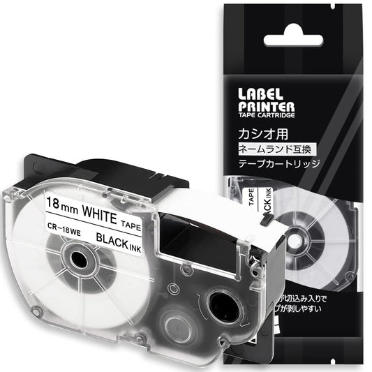 1個 18mm 白地黒文字 CR-18WE テープカートリッジ と互換性のある カシオ CASIO ネームランド ラベルライター テープ (XR-18WE) ASprinte