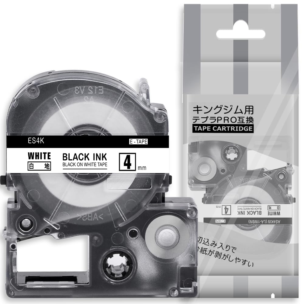 1個 4mm 白地黒文字 ES4K と互換性のある キングジム テプラ テープ カートリッジ テプラPRO Kingjim tepra用 (SS4K) 8M ASprinte