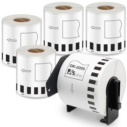 長尺紙テープ(大) 62mmx30.48m DK-2205 DK 2205 感熱ステッカー紙 プレカットなし ラベルプリンター QL-800 QL-820NWB QL-700 QL-550 QL-720NW QL-650TD 5ロールセット,ブラザーBrotherと互換性のある DKラベル 合計152.4メートル