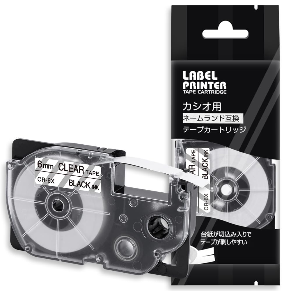 1個 6mm 透明地黒文字 CR-6X 互換 カシオ ラベルライター ネームランド テープ (XR-6X) CASIO NAME LAND テープカートリッジ ASprinte