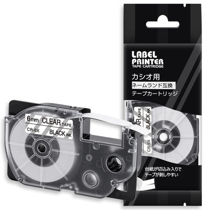 1個 6mm 透明地黒文字 CR-6X 互換 カシオ ラベルライター ネームランド テープ (XR-6X) CASIO NAME LAND テープカートリッジ ASprinte