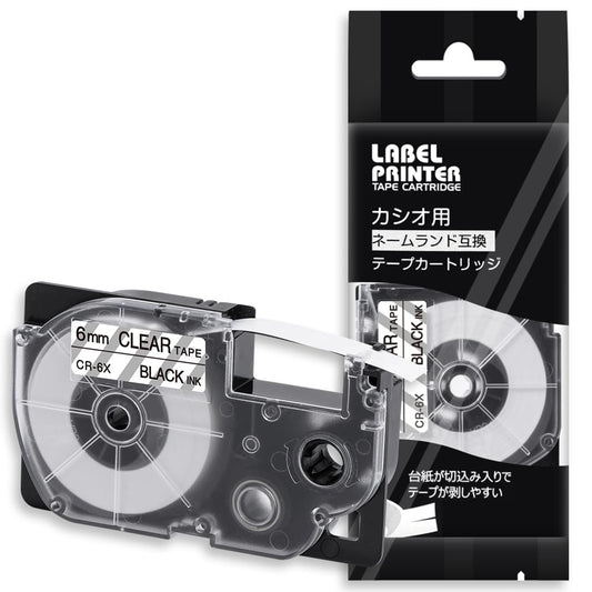 1個 6mm 透明地黒文字 CR-6X 互換 カシオ ラベルライター ネームランド テープ (XR-6X) CASIO NAME LAND テープカートリッジ ASprinte
