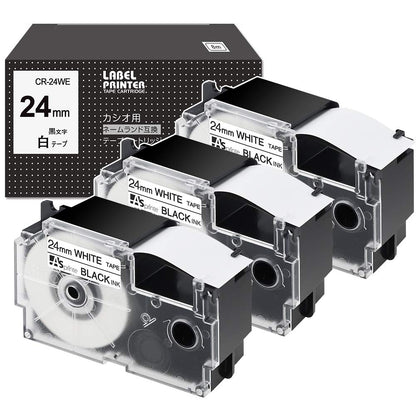 24mm 白地黒文字 テープ CR-24WE と互換性のある カシオ ネームランド (XR-24WE) CASIO Name Land テープカートリッジ 24 白色 黒文字 3個セット ASprinte