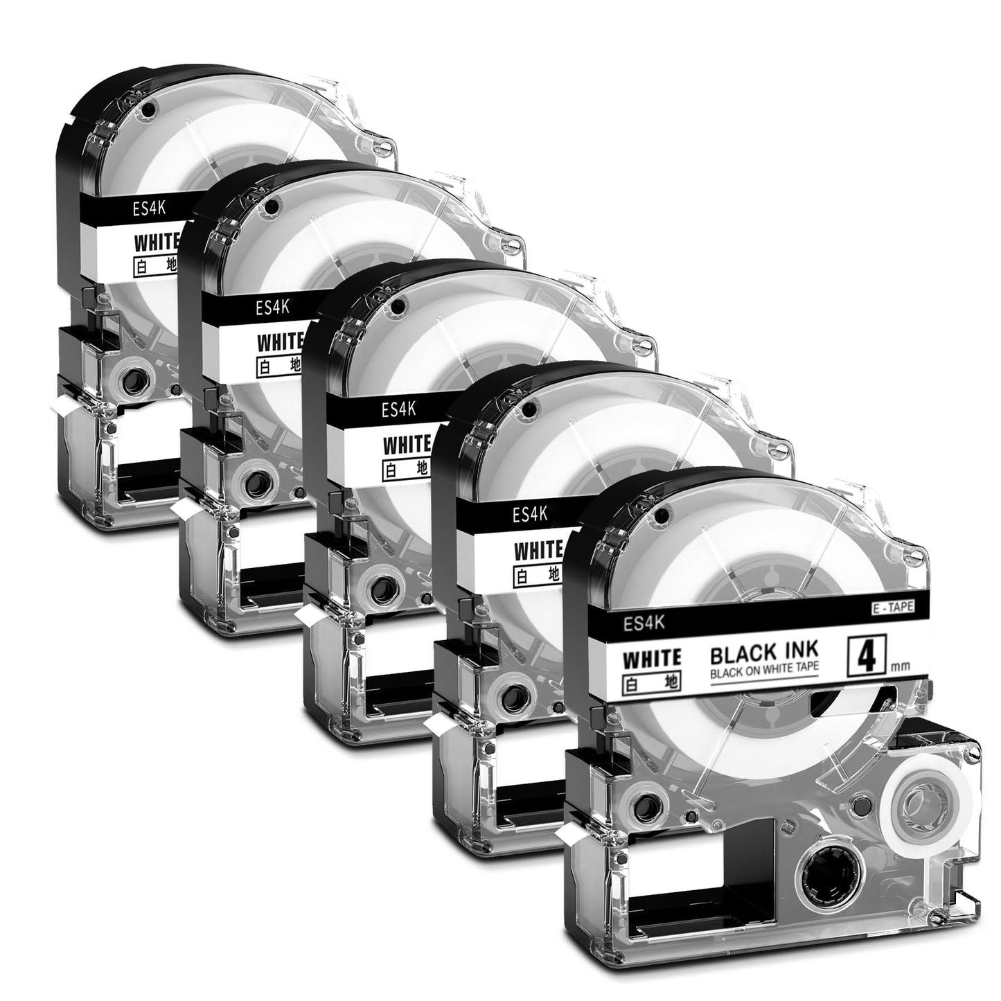 5個 互換 テプラ テープ 4mm 白地黒文字 ES4K と互換性のある キングジム テプラ テープ カートリッジ テプラPRO Kingjim tepra用 (SS4K) 8M ASprinte