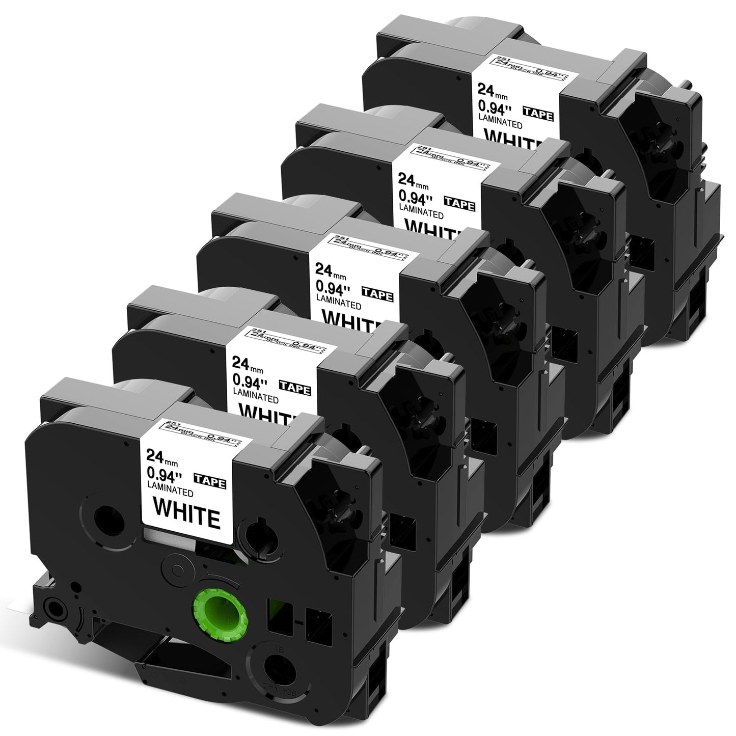 24mm 白地黒文字 ラミネート Pタッチテープカートリッジ TZe-251 TZe251 ラベルライター 8M 5個セット,ブラザーBrotherと互換性のある ピータッチP-Touch用