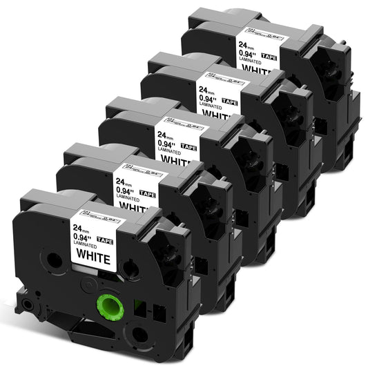 24mm 白地黒文字 ラミネート Pタッチテープカートリッジ TZe-251 TZe251 ラベルライター 8M 5個セット,ブラザーBrotherと互換性のある ピータッチP-Touch用