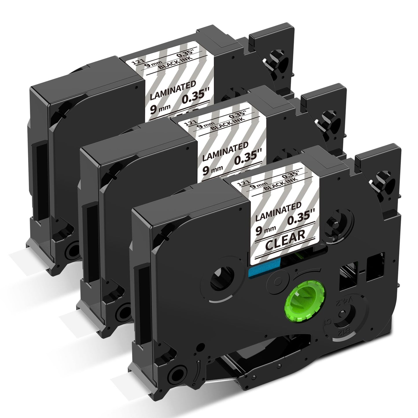 9mm 透明黒文字 ラミネート テープカートリッジ ブラザーBrotherと互換性のある ピータッチP-Touch用 TZeテープ Pタッチ TZe-121 TZe121 ラミネート 8M 3個セット 透明地 ASprinte