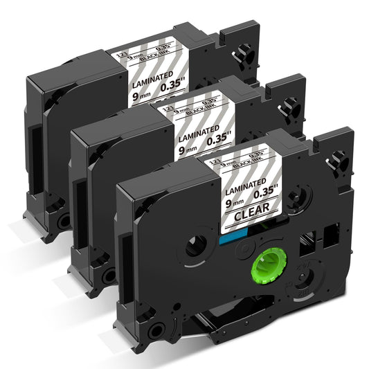 9mm 透明黒文字 ラミネート テープカートリッジ ブラザーBrotherと互換性のある ピータッチP-Touch用 TZeテープ Pタッチ TZe-121 TZe121 ラミネート 8M 3個セット 透明地 ASprinte