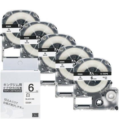 テプラ 6mm テープ カートリッジ 白 Tepra SS6K キングジム Kingjim 互換 PRO 黒文字 8m ラベルライター SR150 SR750用 強粘着 (SS6KW) 5個セット ASprinte