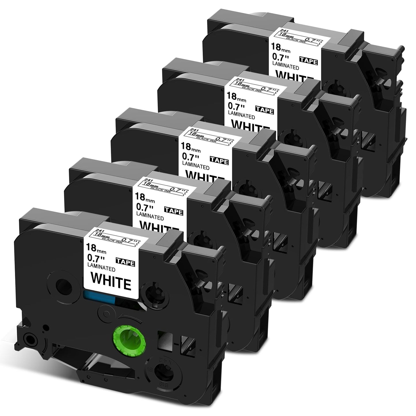 18mm 白地黒文字 ラミネート Pタッチテープカートリッジ TZe-241 TZe241 ラベルライター 8M 5個セット,ブラザーBrotherと互換性のある ピータッチP-Touch用