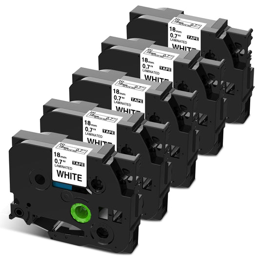 18mm 白地黒文字 ラミネート Pタッチテープカートリッジ TZe-241 TZe241 ラベルライター 8M 5個セット,ブラザーBrotherと互換性のある ピータッチP-Touch用