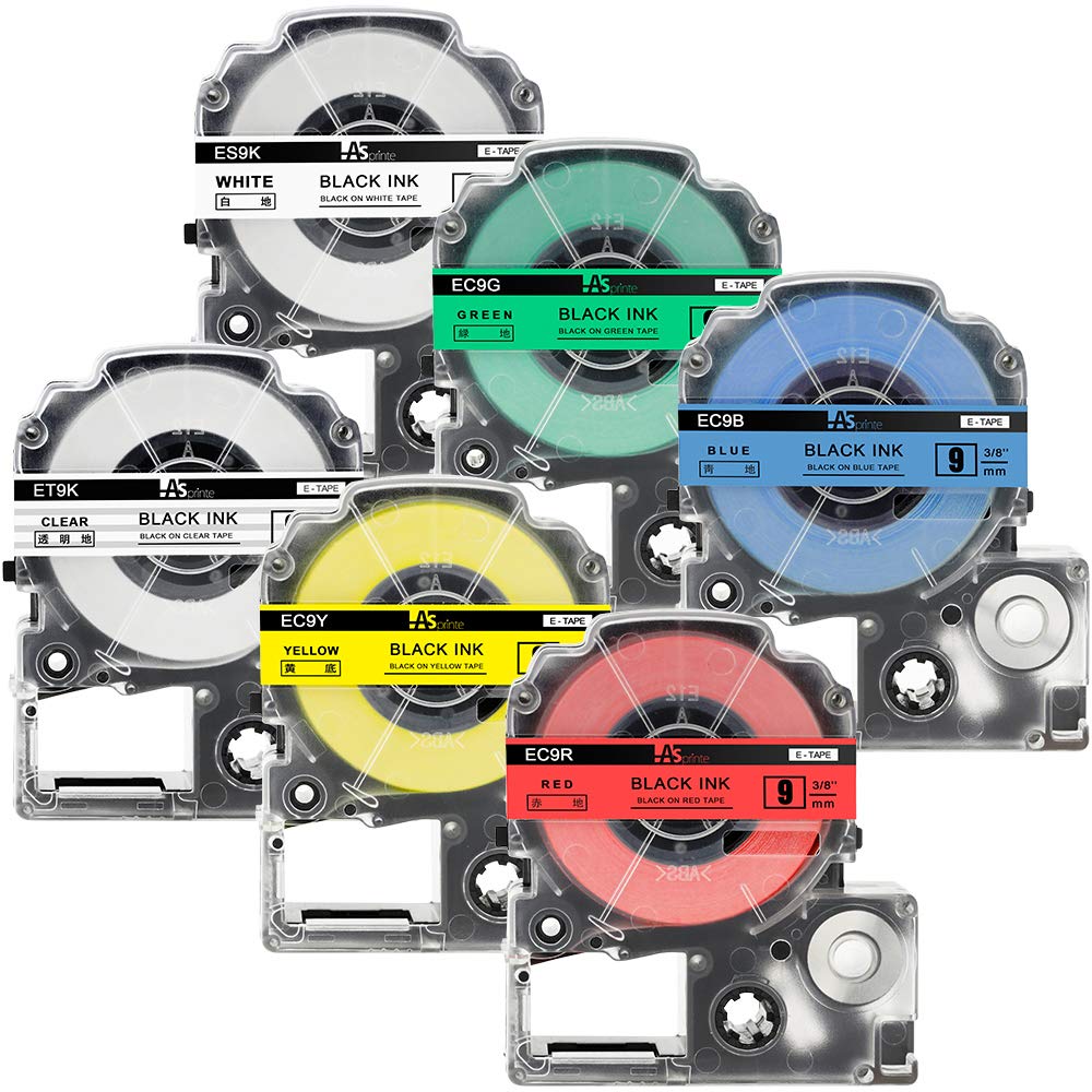 9mm 互換 テープカートリッジ 白 Kingjim tepra pro SS9K ST9K SC9R SC9Y SC9G SC9B 8M 強粘着 sr550 sr5900p 6色の1セット ASprinte