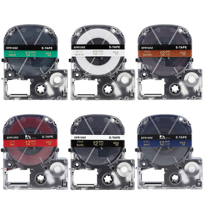 互換 テプラ りぼん テープ リボンカートリッジ 12mm PRO ホワイト レッド グリーン ネイビー ブラウン ブラック 黑 金文字 6個セット ASprinte