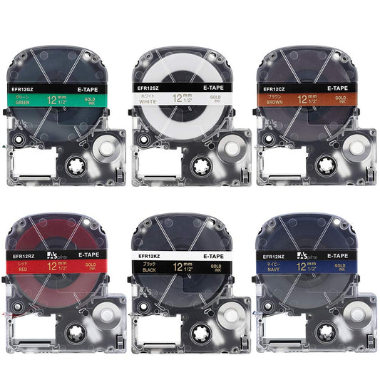 互換 テプラ りぼん テープ リボンカートリッジ 12mm PRO ホワイト レッド グリーン ネイビー ブラウン ブラック 黑 金文字 6個セット ASprinte