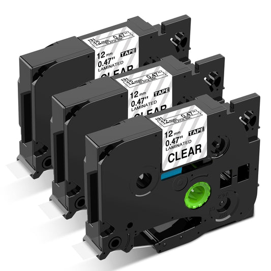 12mm 透明黒文字 ラミネート テープカートリッジ ブラザーBrotherと互換性のある ピータッチP-Touch用 TZeテープ Pタッチ TZe-131 TZe131 ラミネート 8M 3個セット 透明地 ASprinte