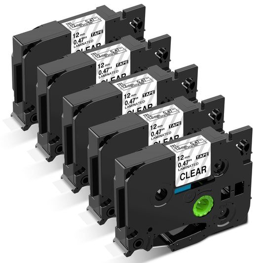 12mm 透明黒文字 ラミネート Pタッチテープカートリッジ TZe-131 TZe131 ラベルライターPT-190 PT-J100 PT-P300BT用 8M 5個セット,ブラザーBrotherと互換性のある ピータッチP-Touch用