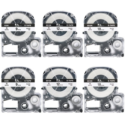 9mm 12mm 18mm 白 各2本 互換 テプラ テープ カートリッジ PRO テープ SS9K SS12K SS18K 黒文字 8M テープ 6個セット ASprinte