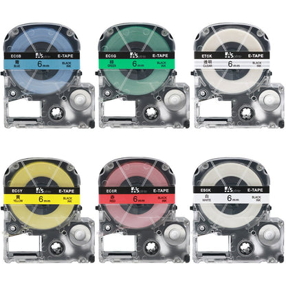 6mm 互換 テプラ テープ 白 カートリッジ キングジム プロ Tepra Pro Kingjim 透明 SS6K ST6K SC6R SC6Y SC6G SC6B 強粘着 6ミリ sr550 sr-gl2 6色の1セット ASprinte