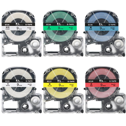 9mm 互換 テープカートリッジ 白 Kingjim tepra pro SS9K ST9K SC9R SC9Y SC9G SC9B 8M 強粘着 sr550 sr5900p 6色の1セット ASprinte