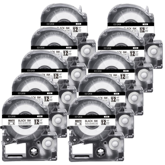 テプラ 12mm 白 互換 キングジム テプラPROテープカートリッジ SS12K 10個 白ラベル/黒文字 長さ8m