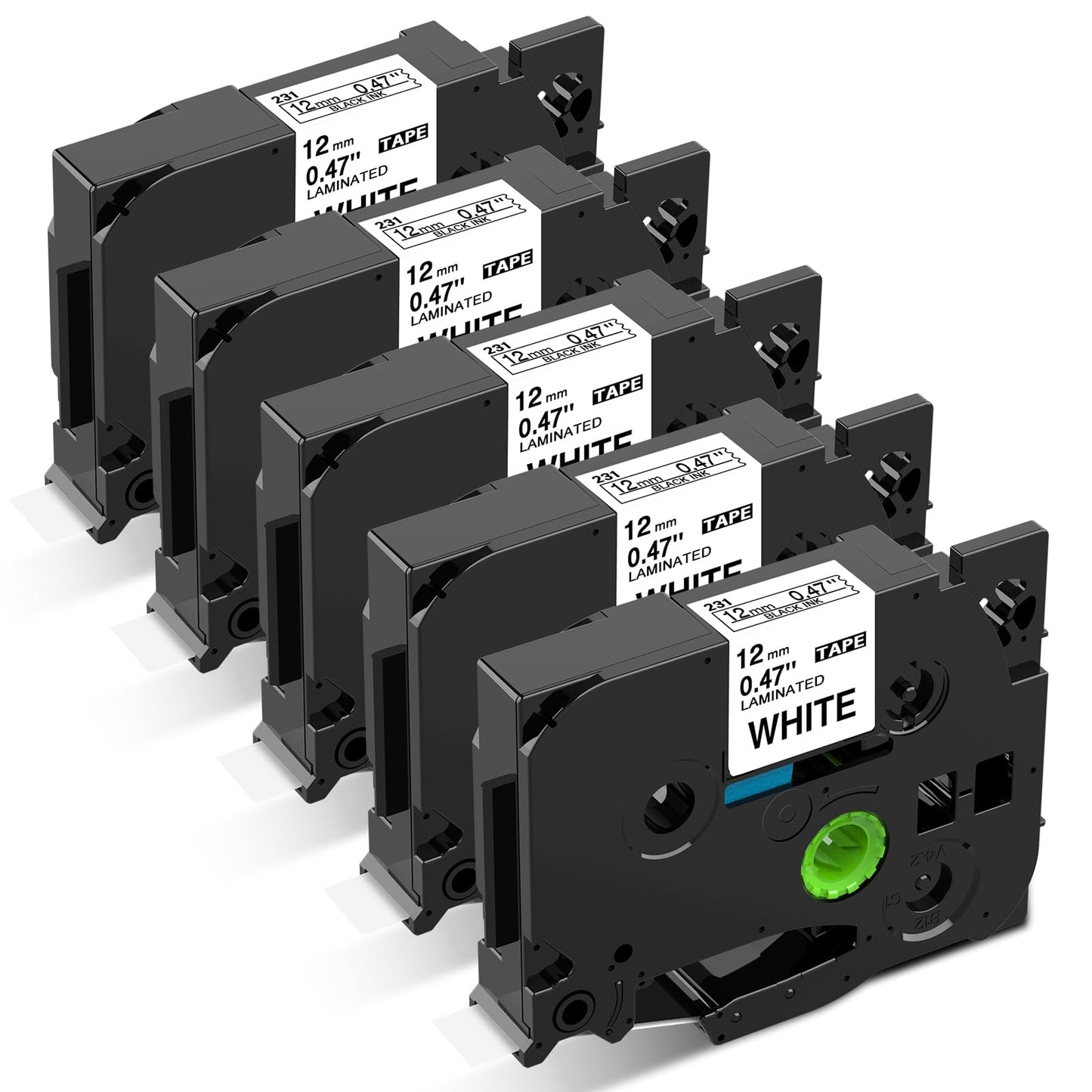 12mm 白地黒文字 ラミネート Pタッチテープカートリッジ TZe-231 TZe231 ラベルライターPT-190 PT-J100 PT-P300BT用 8M 5個セット ASprinte,ブラザーBrotherと互換性のある ピータッチP-Touch用