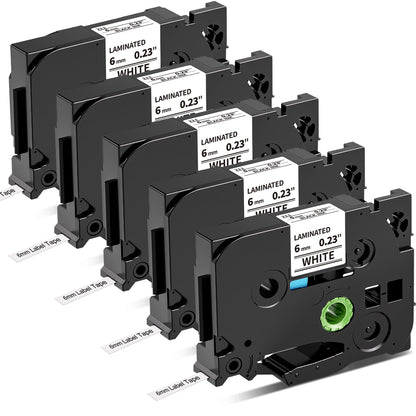 ピータッチ ラミネートテープ TZe-211 幅6mm 白地黒文字 5個 互換 ブラザー ラベルライター テープ 長さ8m