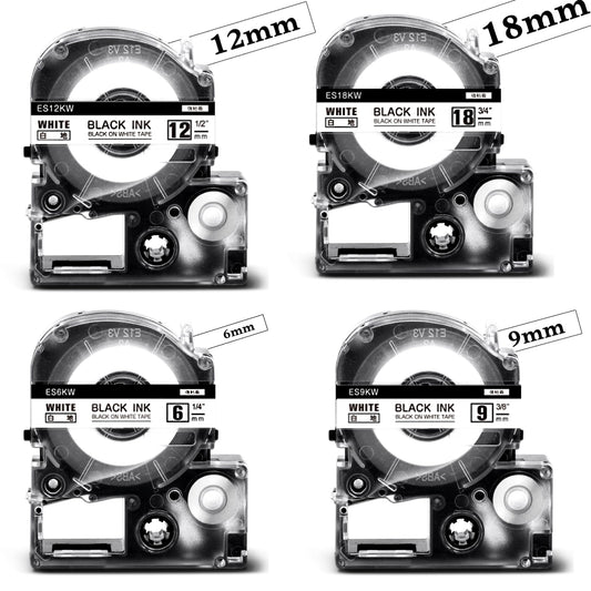 ASprinte 互換 テプラ テープ 白 6mm 9mm 12mm 18mm カートリッジ SS6KW SS9KW SS12KW SS18KW 互換キングジム テプラPRO Kingjim Tepra ラベルライターに使用 SR170 SR-MK1 SR-GL2 SR2500P 4個