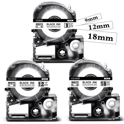 強粘着 9mm 12mm 18mm 白 互換 テプラ テープカートリッジ SS9KW SS12KW SS18KW キングジム テプラPRO Kingjim Tepra用 強力黒文字 ラベルライターに使用 SR170 SR150AE SR5900P 3個セット ASprinte